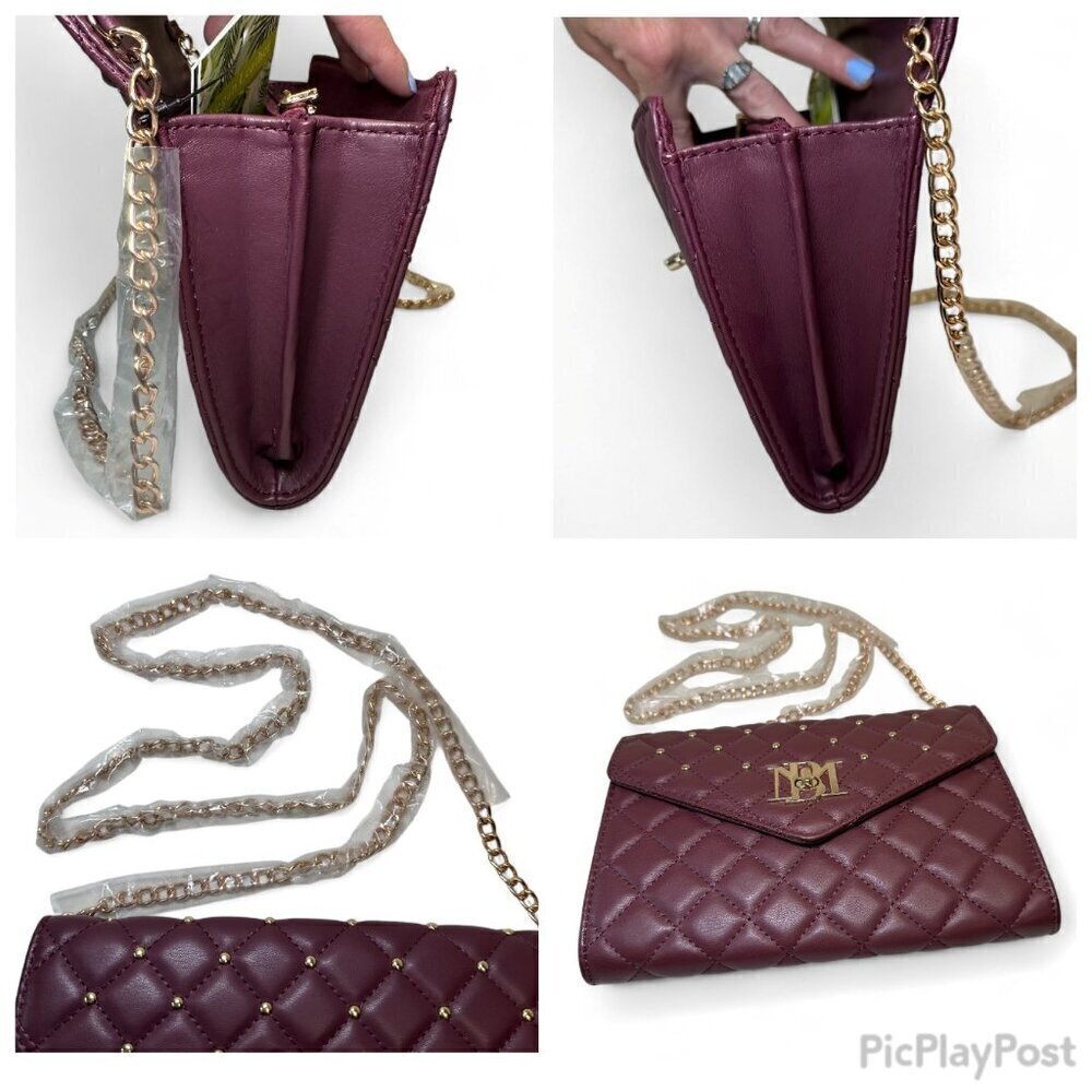Badgley Mischka Diamond Quilt Convertible Crossbody - Plum/Burgundy - Picture 16 of 16